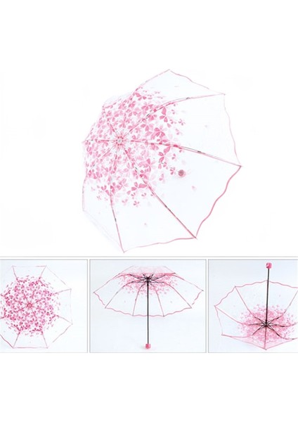 Kiraz Çiçeği Şeffaf Şeffaf Yağmur Şemsiye Kadın Oto Parasol Şemsiye (Pembe) (Yurt Dışından)