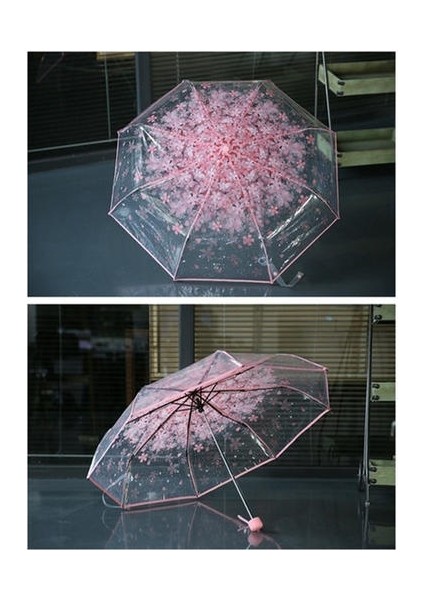 Kiraz Çiçeği Şeffaf Şeffaf Yağmur Şemsiye Kadın Oto Parasol Şemsiye (Pembe) (Yurt Dışından)