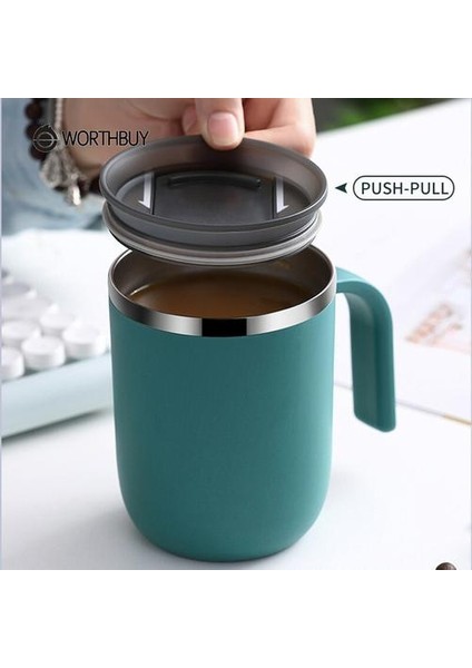 Kahve Kupa 304 Paslanmaz Çelik Çift Katmanlı Sızdırmaz Süt Kahve Fincanı Kapaklı Mutfak Drinkware Kahvaltı Çay Kupa | Kupalar (Yeşil) (Yurt Dışından)