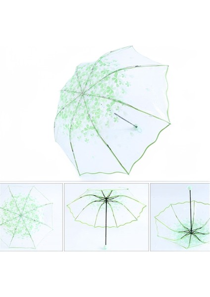 Kiraz Çiçeği Şeffaf Şeffaf Yağmur Şemsiye Kadın Oto Parasol Şemsiye (Yeşil) (Yurt Dışından)