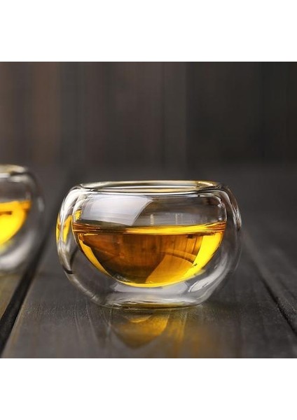 El Yapımı Çay Setleri 6 Adet / Grup 50 ml Isıya Dayanıklı Çift Duvar Küçük Cam Kupa Çin Kung Fu Çay Çiçek Çay Su Bardağı | Cam Kupa | Çift Duvar Kupası (Beyaz) (Yurt Dışından)