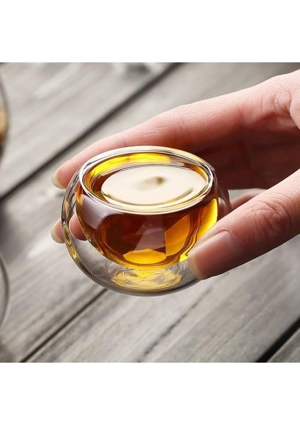 El Yapımı Çay Setleri 6 Adet / Grup 50 ml Isıya Dayanıklı Çift Duvar Küçük Cam Kupa Çin Kung Fu Çay Çiçek Çay Su Bardağı | Cam Kupa | Çift Duvar Kupası (Beyaz) (Yurt Dışından)