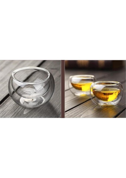 El Yapımı Çay Setleri 6 Adet / Grup 50 ml Isıya Dayanıklı Çift Duvar Küçük Cam Kupa Çin Kung Fu Çay Çiçek Çay Su Bardağı | Cam Kupa | Çift Duvar Kupası (Beyaz) (Yurt Dışından)