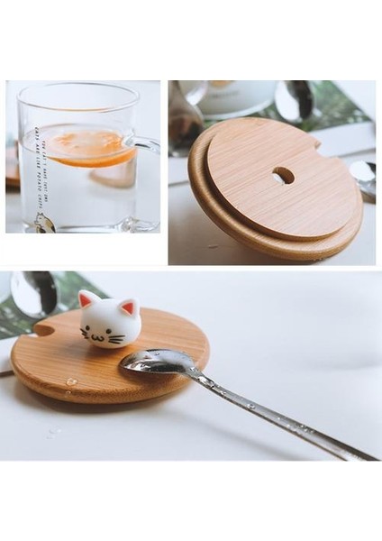 450ML Sevimli Kedi Cam Kupa Kaşık ve Kapak Kahve ile Kupalar Kolu ile Süt Kahvaltı Bardakları Drinkware Güzel Hediyeler | Kupalar (Beyaz) (Yurt Dışından) modelleri