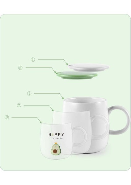 Avokado ile Kupalar Komik Kahve Fincanı Seramik Yaratıcı Renk Isıya Dayanıklı Kupa Kapaklı 400 ml Çocuk Ofis Ev Drinkware Hediye | Kupalar (Yeşil) (Yurt Dışından) fiyatları
