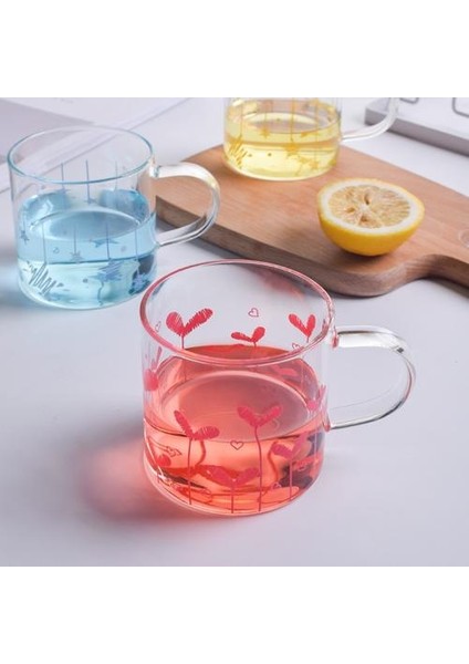 Cam Basit Kız Kalp Kalp Şeklinde Kupası Desen Yüksek Bor Silikon Isıya Dayanıklı Kolu Cam Suyu Kupası Kahve Kupa | Kupalar (Pembe) (Yurt Dışından)