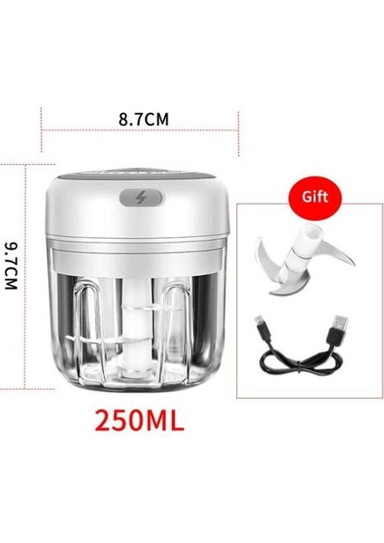 Elektrikli Gıda Crusher Mini Sarımsak Basın Sarımsak Sebze Kıyıcı Mutfak Ezilmiş Sarımsak Zencefil Ezilmiş Biber (Beyaz, 250ML) (Yurt Dışından)