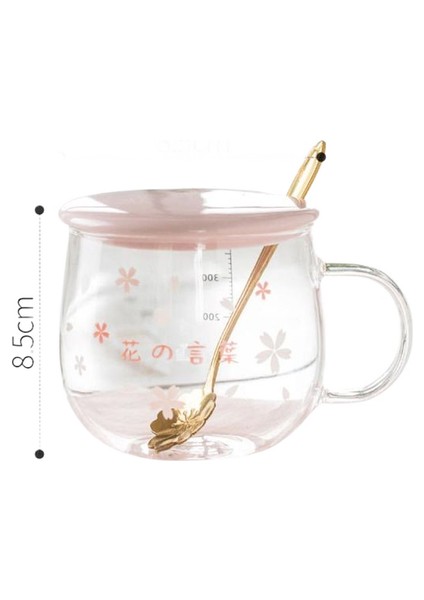 Japonya Tarzı Cam Kupa Sevimli Pembe Kawaii Drinkware Süt Kahve Su Kupası Mutfak Ofis Narin Kaşık Kapaklı Kiraz Çiçeği Kupa | Kupalar (Pembe) (Yurt Dışından)