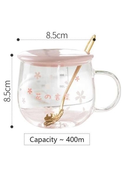 Japonya Tarzı Cam Kupa Sevimli Pembe Kawaii Drinkware Süt Kahve Su Kupası Mutfak Ofis Narin Kaşık Kapaklı Kiraz Çiçeği Kupa | Kupalar (Pembe) (Yurt Dışından)