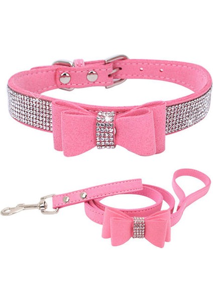 Ilmek Süet Deri Rhinestone Köpek Yaka ve Tasma Set Küçük Orta Köpekler Için Pet Köpek Kedi Chihuahua Yaka Kediler | Köpek Kedi Yaka | Kitten Collarcat Yaka (Pembe) (Yurt Dışından)