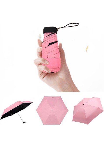 1 Mini Cep Güneş Yağmur Şemsiye Taşınabilir Işık Rüzgar Geçirmez 5 Katlanabilir Güneşlik Ekranı (Pembe) (Yurt Dışından)