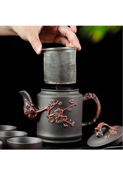 Yixing Zisha Pot Paslanmaz Çelik Süzgeç Çaydanlık Kupası Su Isıtıcısı Set Ev 550ML Çay Makinesi | Çaydanlıklar (Siyah Antika (550ML Çaydanlık 1filter) (Yurt Dışından)