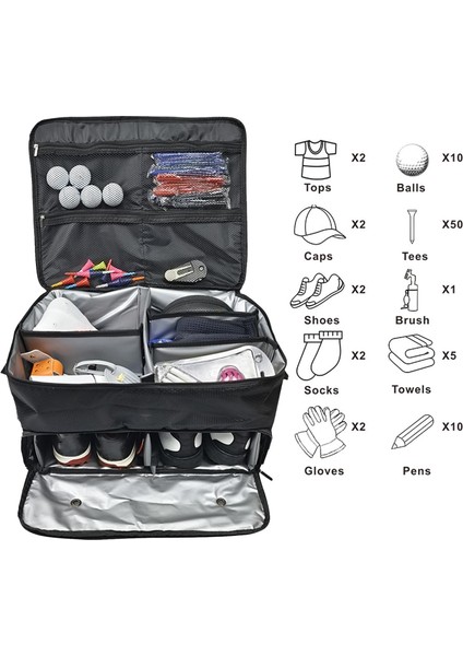 Golf Bagaj Organizatörü Fermuar Suya Dayanıklı 2 Katmanlı Katlanabilir Dolap (Yurt Dışından)