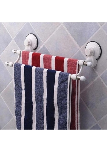 Çift Barlar Vantuz Havlu Demiryolu Tutucu Depolama Rafları Duvara Monte Abs Banyo Organizatörü Mutfak Otel | Havlu Rafları (Yurt Dışından)