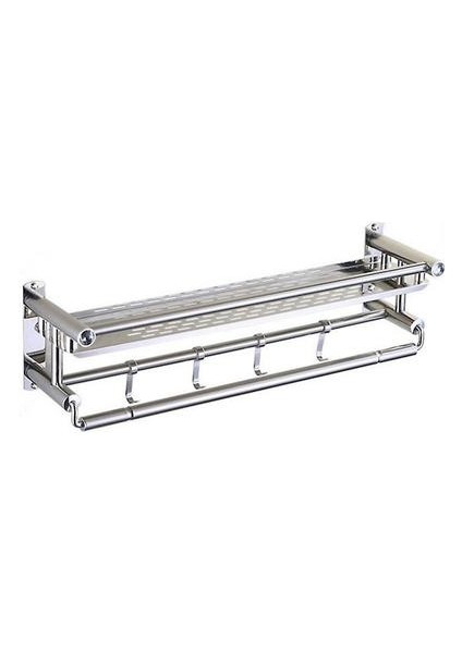 Homeminn Punch Içermeyen Çift/tek Katmanlı Paslanmaz Çelik Havlu Rafı (60*15.5*15.5cm) (Gümüş) (Yurt Dışından)