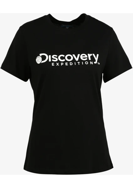 Discovery Expedition Siyah Kadın Bisiklet Yaka Baskılı T-Shirt D3WL-TST1