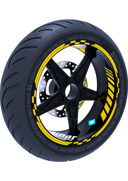 Reflektif Koyu Sarı Moto Gp Iç Dış Jant Şeridi Takım Sticker Çınar Extreme