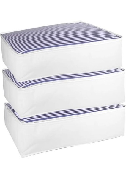 3'lü Set Baza Altı Düzenleyici Büyük Boy Hurç Lacivert Çizgili 70X50X25 cm