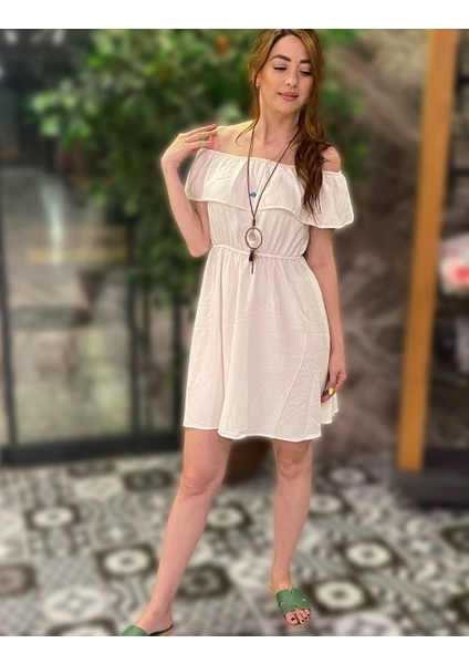 Krem Renk Fırfırlı Elbise fiyatları