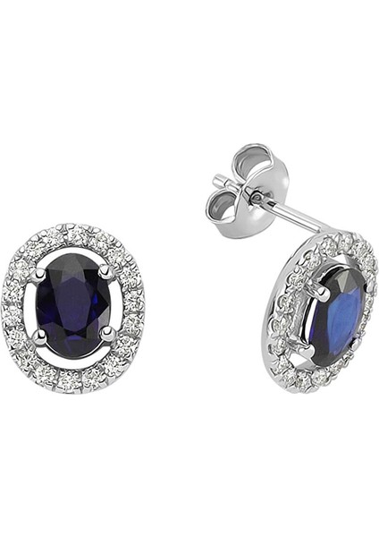 Pırlanta ve Oval Safir Taşlı Küpe 0415E0036
