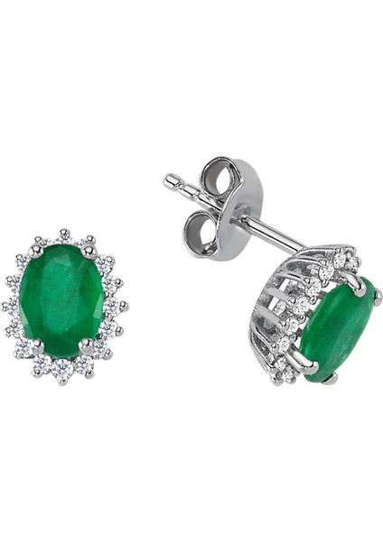 Pırlanta ve Oval Zümrüt Taşlı Anturaj Küpe 0415E0037