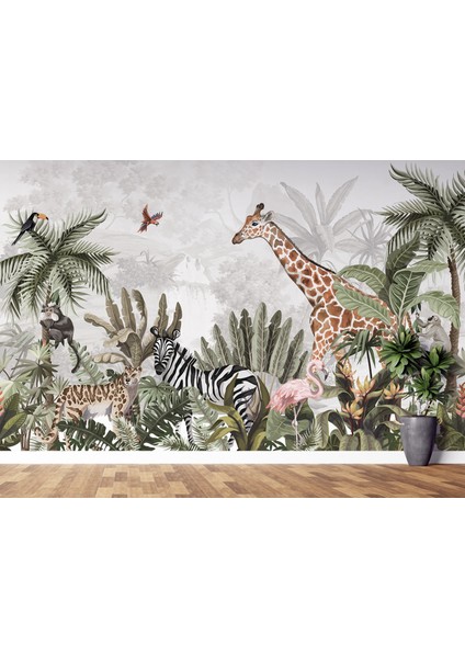 Afrika Safari Çocuk Odası Duvar Kağıdı, Sevimli Orman Hayvanları Duvar Resmi fiyatları