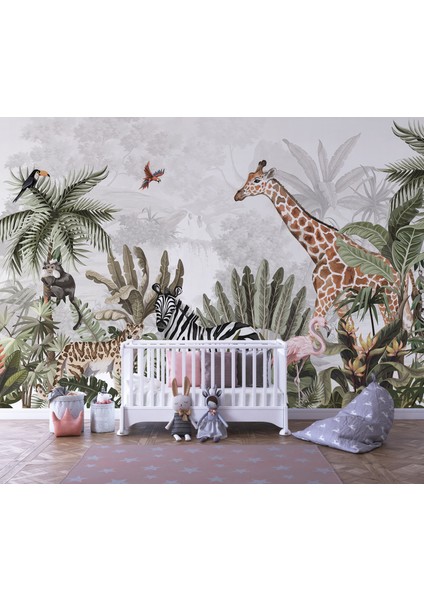 Afrika Safari Çocuk Odası Duvar Kağıdı, Sevimli Orman Hayvanları Duvar Resmi modelleri