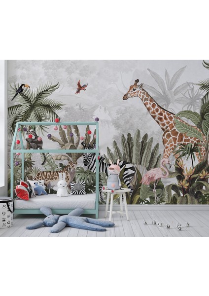 Afrika Safari Çocuk Odası Duvar Kağıdı, Sevimli Orman Hayvanları Duvar Resmi fırsatları