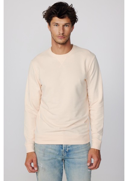 Pamuk Bisiklet Yaka Basic Ekru Sweatshirt