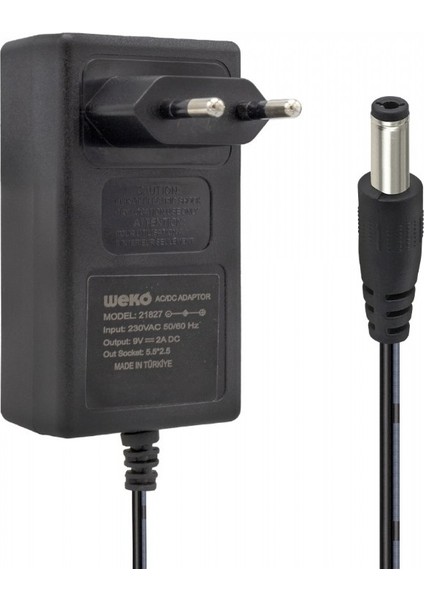 9 Volt 2 Amper Priz Tipi Plastik Kasa Adaptör 5.5*2.5 Uç Kutusuz Yerli Üretim Adaptör Siyah