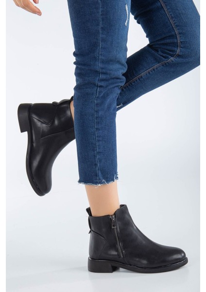Parla Kadın Düz Bot Fermuarlı Siyah Cilt fiyatları