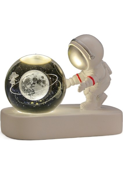 Yaratıcı Astronot Gece Lambası Kristal Top Aydınlık Baz Masaüstü Süs (Yurt Dışından)