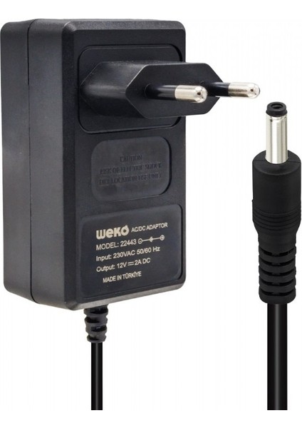 12 Volt - 2 Amper 2.5*0.7 Uçlu Yerli Üretim Plastik Kasa Priz Tipi Adaptör Adaptör Siyah