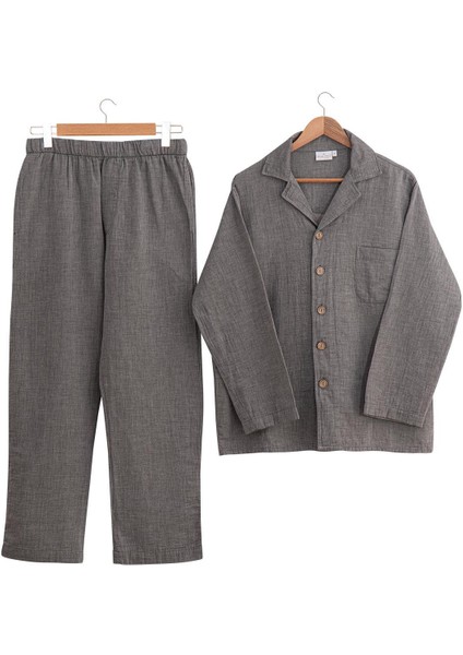 Melsa Erkek Pijama Takımı %100 Organik Pamuk Müslin Antrasit