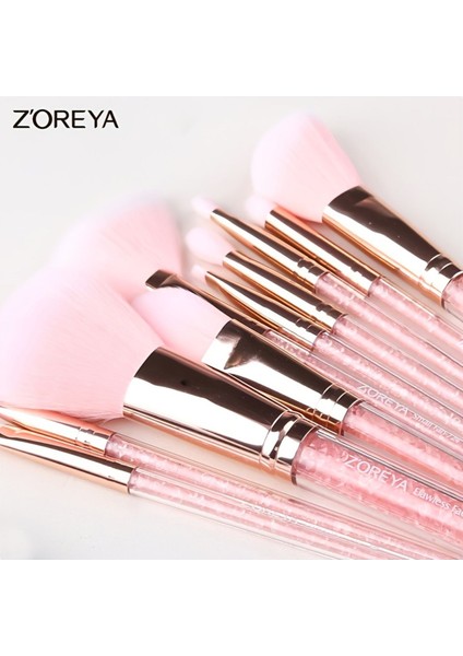 10 Lu Süper Yumuşak Kristal Makyaj Fırça Seti + Fermuarlı Pembe Çanta indirimleri