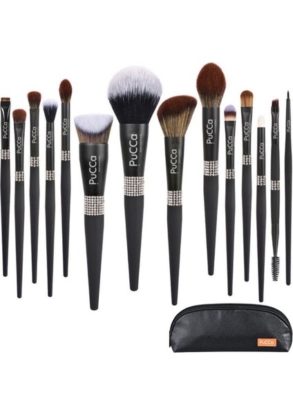 Luxury Black Matte 14 Parça Makyaj Fırça Seti + Çanta