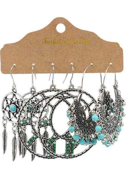 20908-12 Vintage Büyük Yuvarlak Renkli Boncuklu Küpe Seti Kadınlar Için Etnik Boho Püskül Tüy Uzun Dreamcatcher Damla Küpe Takı (Yurt Dışından)