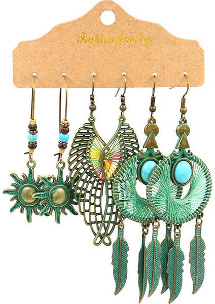20908-2 Vintage Büyük Yuvarlak Renkli Boncuklu Küpe Seti Kadınlar Için Etnik Boho Püskül Tüy Uzun Dreamcatcher Damla Küpe Takı (Yurt Dışından)