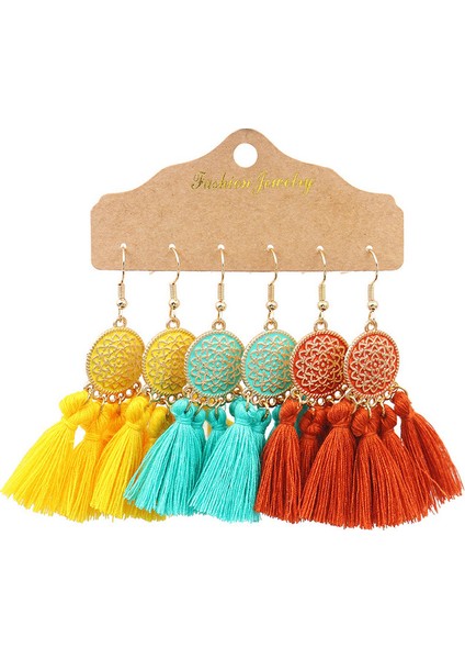 21020-1 Vintage Büyük Yuvarlak Renkli Boncuklu Küpe Seti Kadınlar Için Etnik Boho Püskül Tüy Uzun Dreamcatcher Damla Küpe Takı (Yurt Dışından)