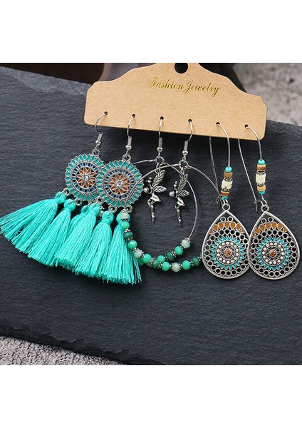 21020-1 Vintage Büyük Yuvarlak Renkli Boncuklu Küpe Seti Kadınlar Için Etnik Boho Püskül Tüy Uzun Dreamcatcher Damla Küpe Takı (Yurt Dışından)
