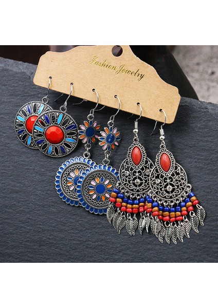 21020-1 Vintage Büyük Yuvarlak Renkli Boncuklu Küpe Seti Kadınlar Için Etnik Boho Püskül Tüy Uzun Dreamcatcher Damla Küpe Takı (Yurt Dışından)