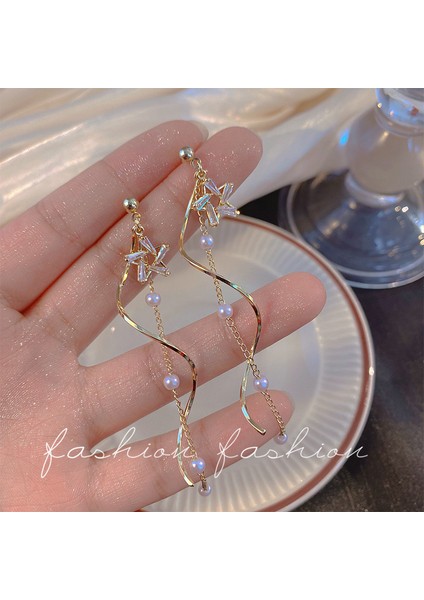 ED841 2022 Yeni Uzun Kristal Yıldız Püskül Inci Altın Küpe Kadınlar Için Kişilik Moda Küpe Düğün Takısı Doğum Günü Hediyeleri (Yurt Dışından) fiyatları