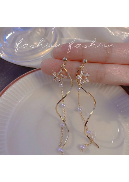 ED841 2022 Yeni Uzun Kristal Yıldız Püskül Inci Altın Küpe Kadınlar Için Kişilik Moda Küpe Düğün Takısı Doğum Günü Hediyeleri (Yurt Dışından) indirimleri