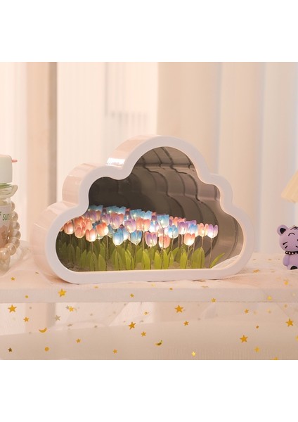 16 Çiçek, Bulutlar, Laleler, Gece Lambası, Ayna Atmosfer Işığı, Masaüstü Dekorasyonu (Yurt Dışından)