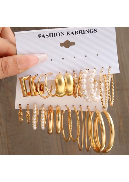 64409 Altın Rengi Inci Hoop Küpe Seti Metal Dangle Küpe Vintage Daire Geometrik Büküm Kadın Kızlar Için Trendy Takı Hediyeler (Yurt Dışından) fiyatları