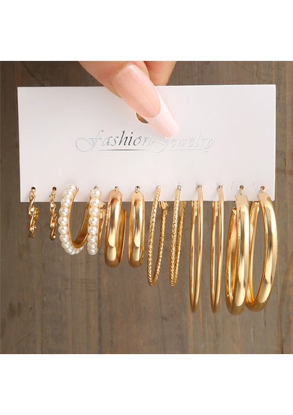 64409 Altın Rengi Inci Hoop Küpe Seti Metal Dangle Küpe Vintage Daire Geometrik Büküm Kadın Kızlar Için Trendy Takı Hediyeler (Yurt Dışından) fırsatları