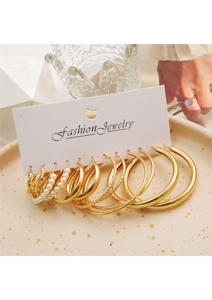 64409 Altın Rengi Inci Hoop Küpe Seti Metal Dangle Küpe Vintage Daire Geometrik Büküm Kadın Kızlar Için Trendy Takı Hediyeler (Yurt Dışından) indirimleri