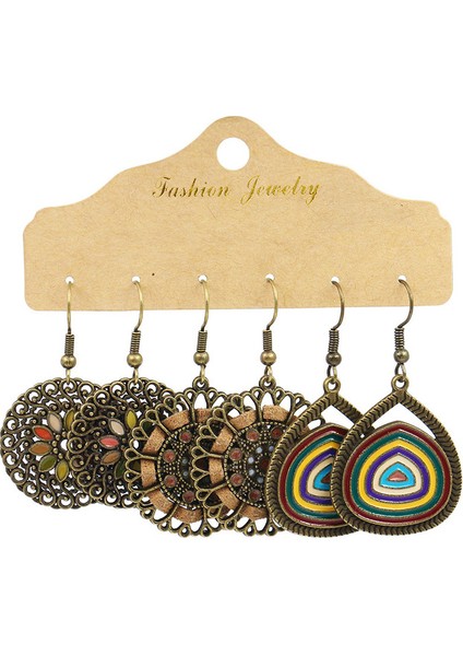20936-4 Vintage Büyük Yuvarlak Renkli Boncuklu Küpe Seti Kadınlar Için Etnik Boho Püskül Tüy Uzun Dreamcatcher Damla Küpe Takı (Yurt Dışından)