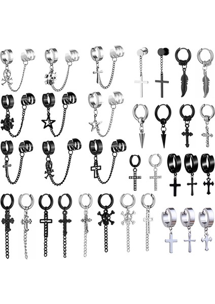 1pc-P Unisex Paslanmaz Çelik Punk Siyah Damla Küpe Adam Geometrik Gotik Çapraz Kafatası Tüy Hip Hop Parti Çoklu Küpe Hediyeler (Yurt Dışından)