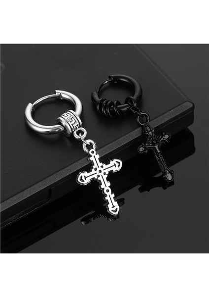 1pc-P Unisex Paslanmaz Çelik Punk Siyah Damla Küpe Adam Geometrik Gotik Çapraz Kafatası Tüy Hip Hop Parti Çoklu Küpe Hediyeler (Yurt Dışından)